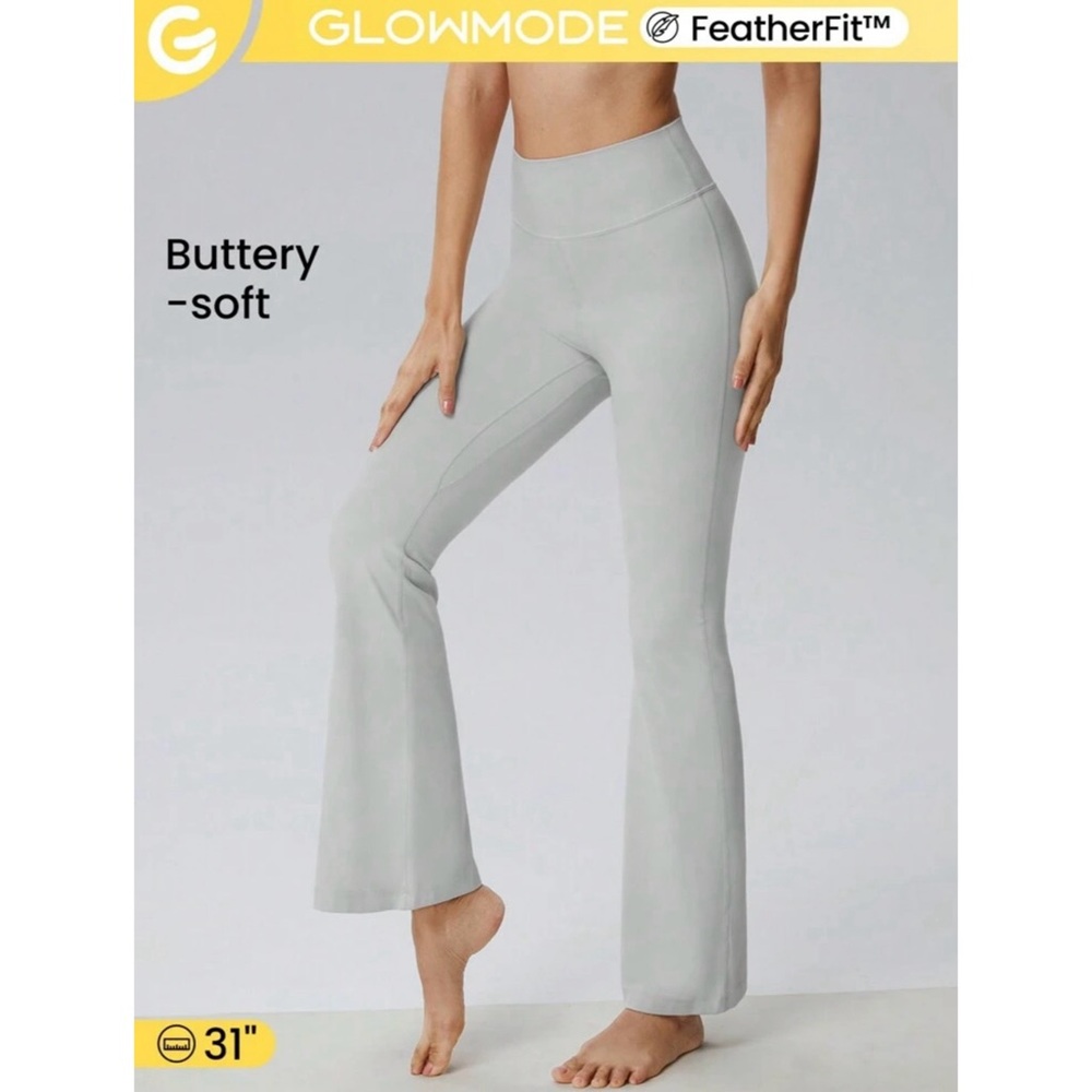 SHEIN GLOWMODE 31” Light Grey High-Rise Flared Leggings Pants